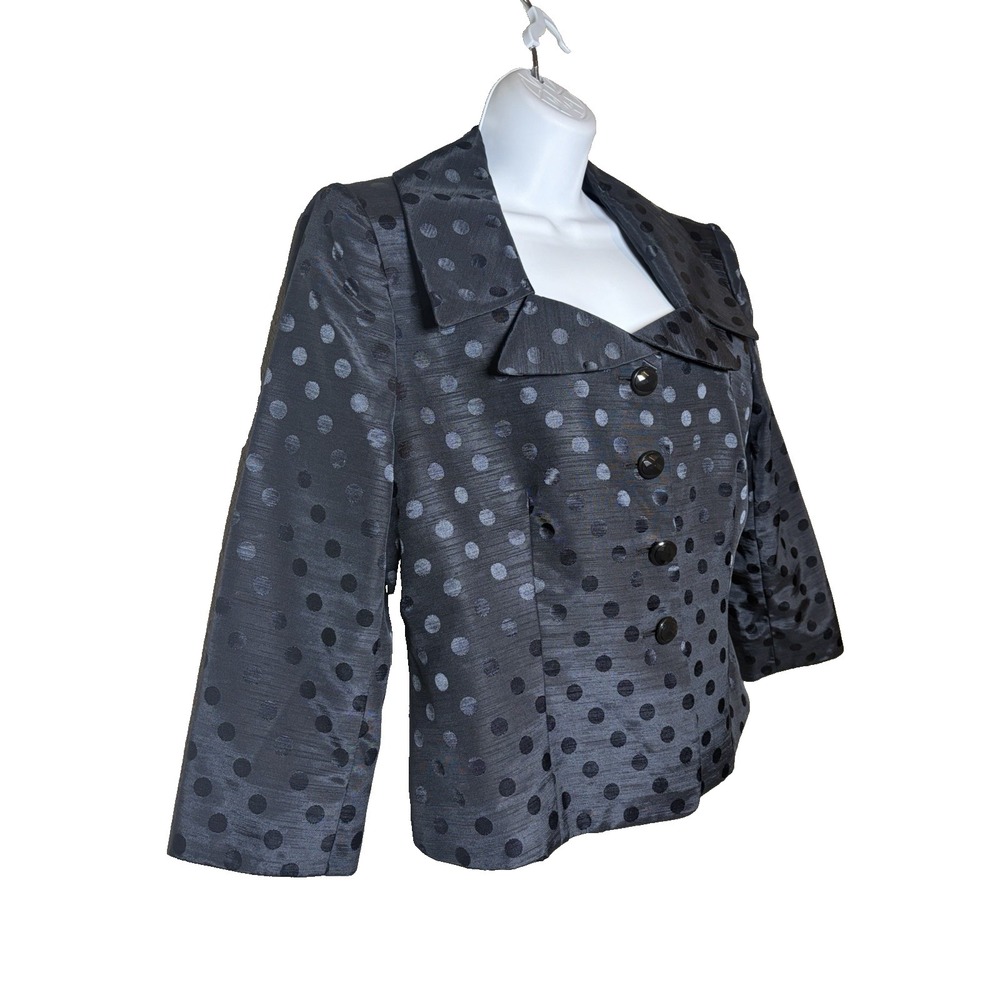 Tahari Black Evening Jacket~Petite 12~Formal Polka Dot Jacquard Classic Cocktail